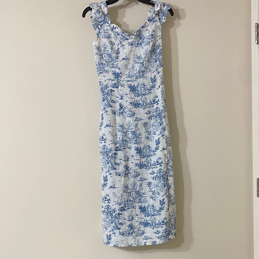 Cider Blue and White Scenic Midi Dress